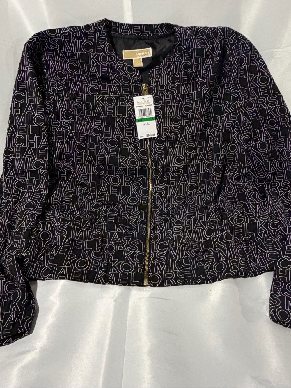 MICHAEL Michael Kors Black Allover Logo Zip Bomber Jacket